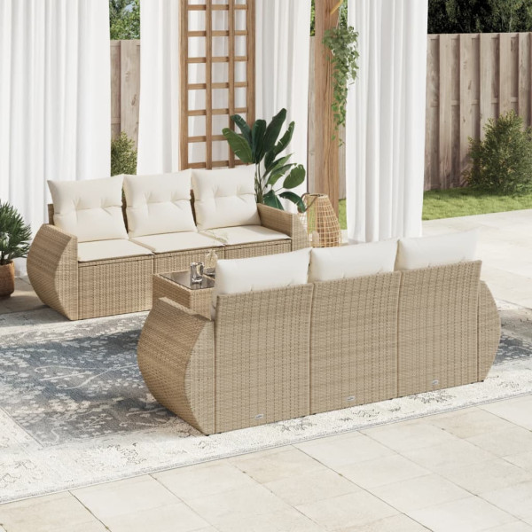 Set sofás de jardín 7 piezas y cojines ratán sintético beige D