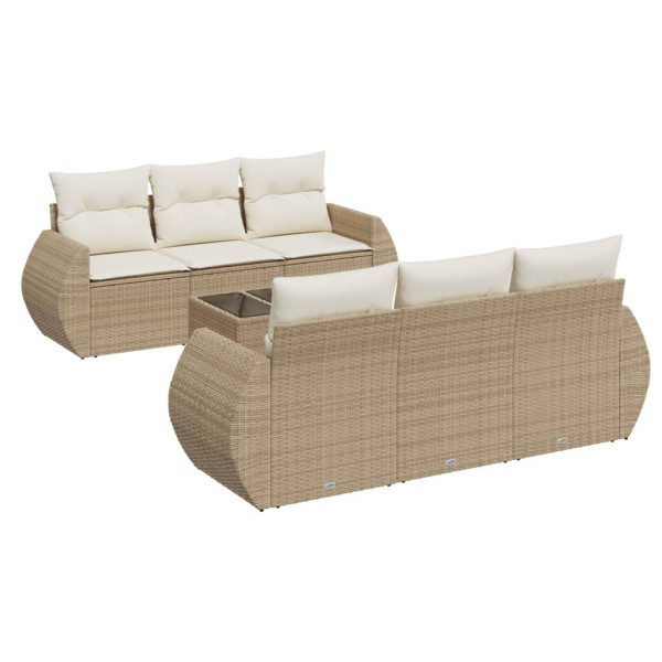 Set sofás de jardín 7 piezas y cojines ratán sintético beige M 2