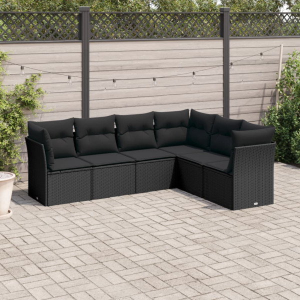 6 pcs conjunto sofás de jardim c/ almofadões vime PE preto D