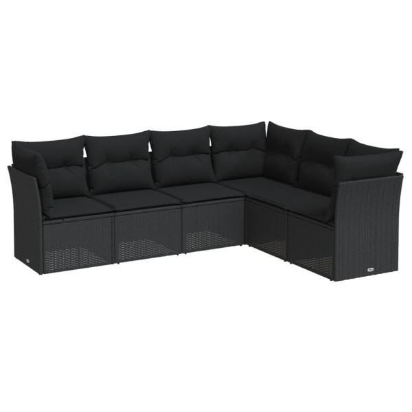 6 pcs conjunto sofás de jardim c/ almofadões vime PE preto M 2