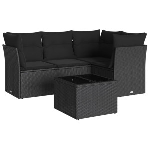 5 pcs conjunto sofás de jardim com almofadões vime PE preto H