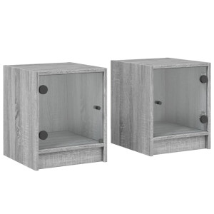 Mesa cabeceira c/ portas vidro 2 pcs 35x37x42cm cinzento sonoma H