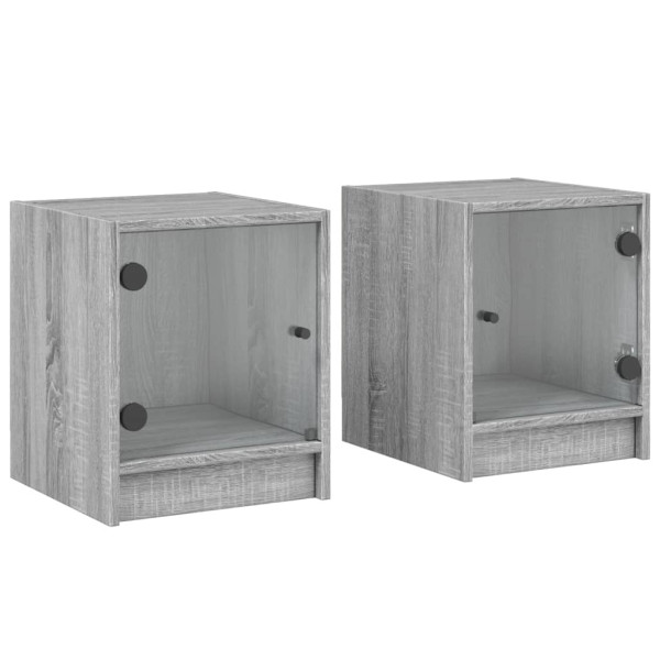 Mesa cabeceira c/ portas vidro 2 pcs 35x37x42cm cinzento sonoma M 2