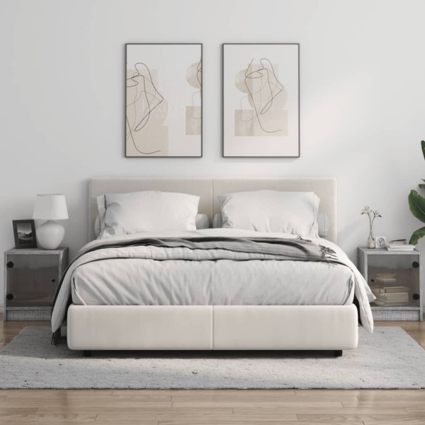 Mesitas noche con puertas vidrio 2 uds gris Sonoma 35x37x42 cm M 3