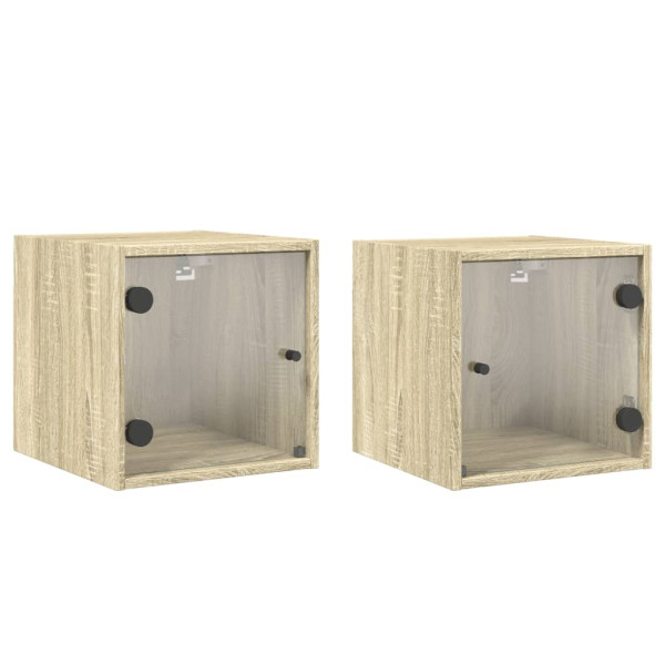 Mesa cabeceira c/ portas vidro 2 pcs 35x37x35cm carvalho sonoma M 2