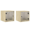 Mesitas noche con puertas vidrio 2 uds roble Sonoma 35x37x35 cm 2