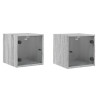 Mesa cabeceira c/ portas vidro 2 pcs 35x37x35cm cinzento sonoma 2