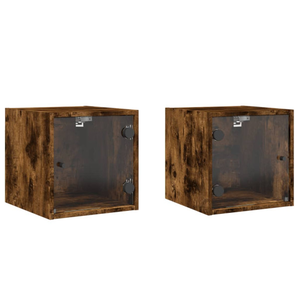 Mesa cabeceira c/ portas vidro 2 pcs 35x37x35cm carvalho fumado M 2