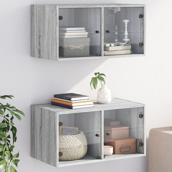 Mueble pared puertas de vidrio 2 uds gris Sonoma 68.5x37x35 cm D