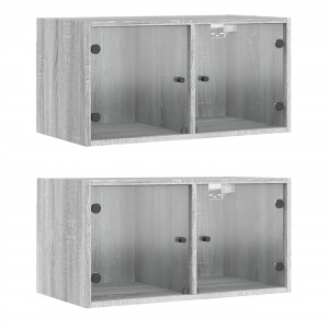 Armário parede c/ porta vidro 2 pcs 68.5x37x35 cm cinza sonoma H