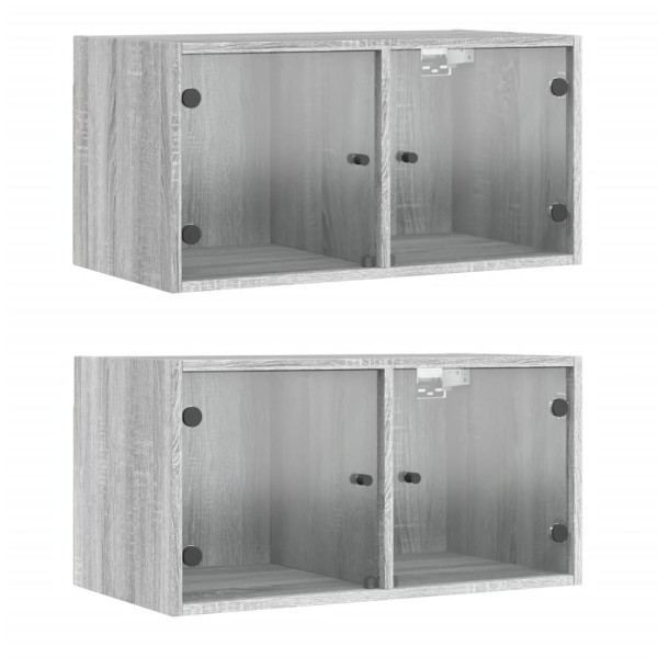 Armário parede c/ porta vidro 2 pcs 68.5x37x35 cm cinza sonoma M 2