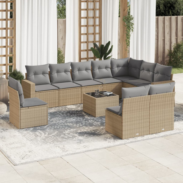 Set de sofás de jardín 11pzas con cojines ratán sintético beige D