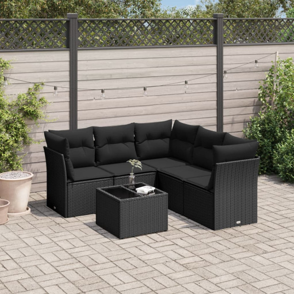 6 pcs conjunto sofás de jardim c/ almofadões vime PE preto D