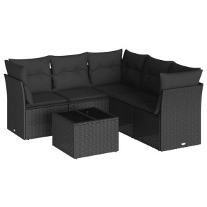 6 pcs conjunto sofás de jardim c/ almofadões vime PE preto H