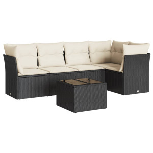 6 pcs conjunto sofás de jardim c/ almofadões vime PE preto H