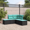 5 pcs conjunto sofás de jardim com almofadões vime PE preto 1