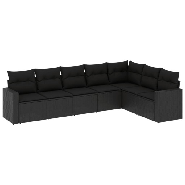 7 pcs conjunto de sofás p/ jardim c/ almofadões vime PE preto M 2