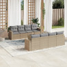 Set de sofás de jardín 9 pzas con cojines ratán sintético beige 1