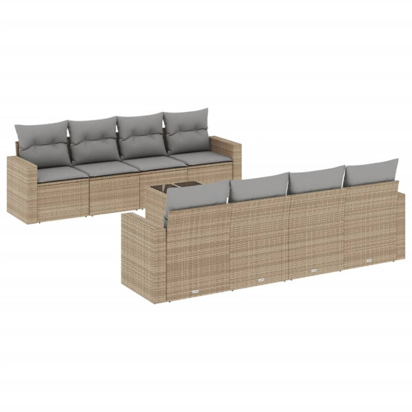 Set de sofás de jardín 9 pzas con cojines ratán sintético beige M 2