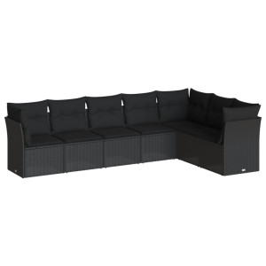 7 pcs conjunto de sofás p/ jardim c/ almofadões vime PE preto H