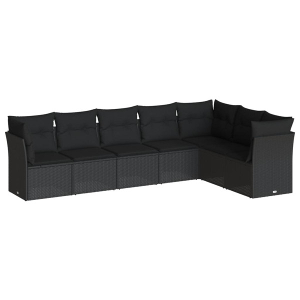 7 pcs conjunto de sofás p/ jardim c/ almofadões vime PE preto M 2