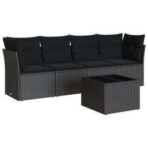 5 pcs conjunto sofás de jardim com almofadões vime PE preto H