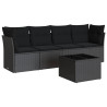 5 pcs conjunto sofás de jardim com almofadões vime PE preto 2
