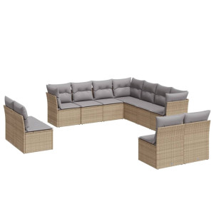 Set de sofás de jardín 11pzas con cojines ratán sintético beige H
