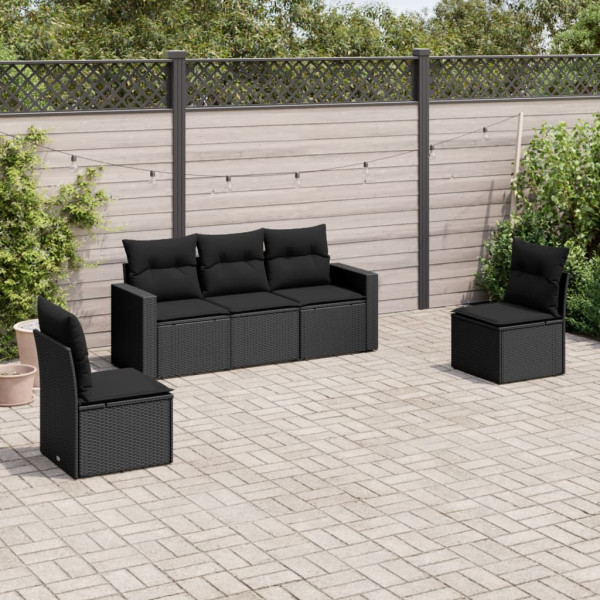5 pcs conjunto sofás de jardim com almofadões vime PE preto D