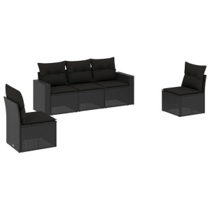 Set de muebles de jardín 5 pzas y cojines ratán sintético negro H