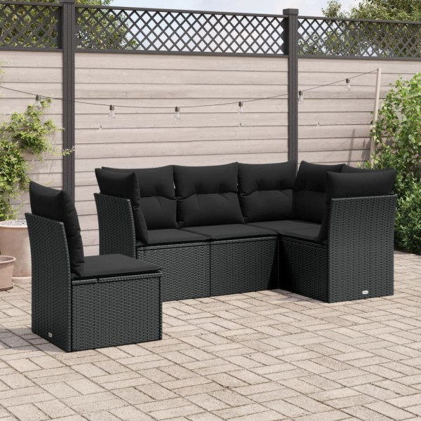 Set de muebles de jardín 5 pzas y cojines ratán sintético negro D