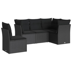 5 pcs conjunto sofás de jardim com almofadões vime PE preto H