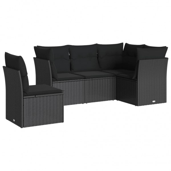 Set de muebles de jardín 5 pzas y cojines ratán sintético negro M 2