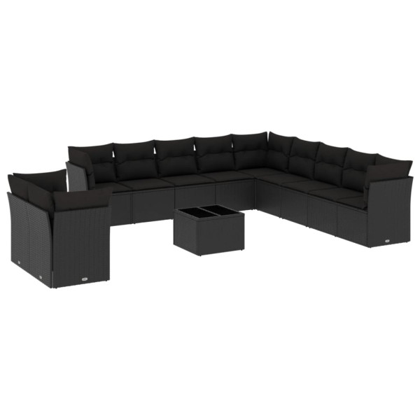 12 pcs conjunto de sofás de jardim c/ almofadões vime PE preto M 2
