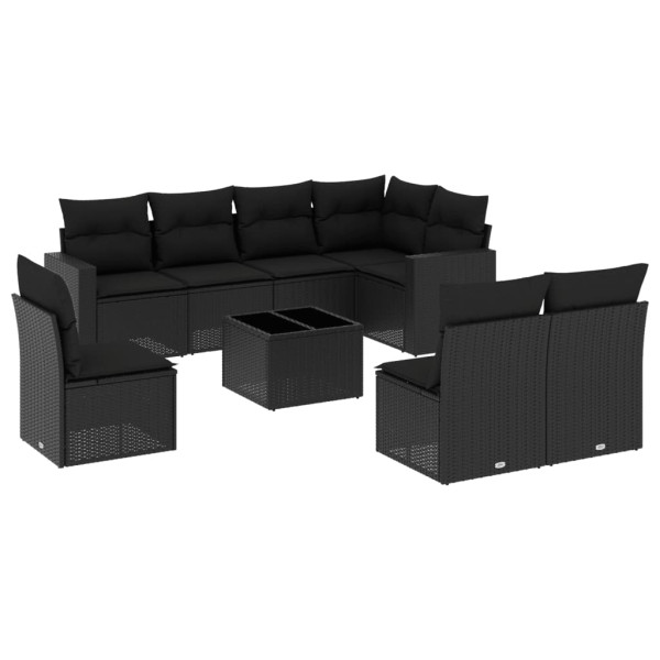 Set de sofás de jardín 8 piezas y cojines ratán sintético negro M 2