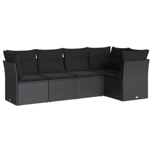 5 pcs conjunto sofás de jardim com almofadões vime PE preto H