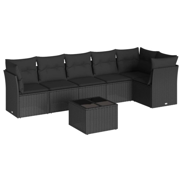 7 pcs conjunto de sofás p/ jardim c/ almofadões vime PE preto M 2