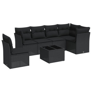7 pcs conjunto de sofás p/ jardim c/ almofadões vime PE preto H