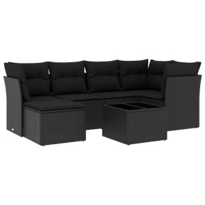 7 pcs conjunto de sofás p/ jardim c/ almofadões vime PE preto H