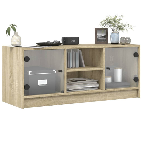 Mueble de TV con puertas de vidrio roble Sonoma 102x37x42 cm M 4