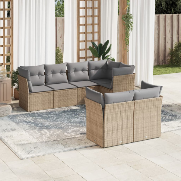 Set sofás de jardín 7 piezas y cojines ratán sintético beige D