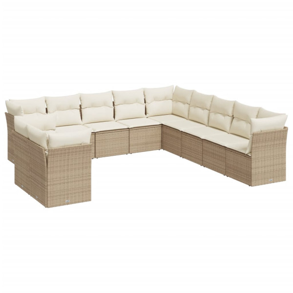 Set de sofás de jardín 11pzas con cojines ratán sintético beige M 2