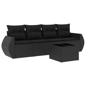 5 pcs conjunto sofás de jardim com almofadões vime PE preto H