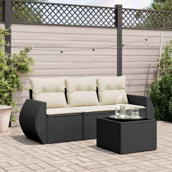 4 pcs conjunto de sofás para jardim c/ almofadões vime PE preto D