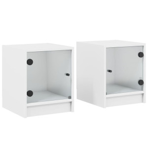 Mesas de cabeceira c/ portas de vidro 2 pcs 35x37x42 cm branco H