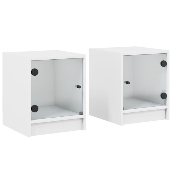 Mesas de cabeceira c/ portas de vidro 2 pcs 35x37x42 cm branco M 2