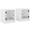 Mesas de cabeceira c/ portas de vidro 2 pcs 35x37x42 cm branco 2