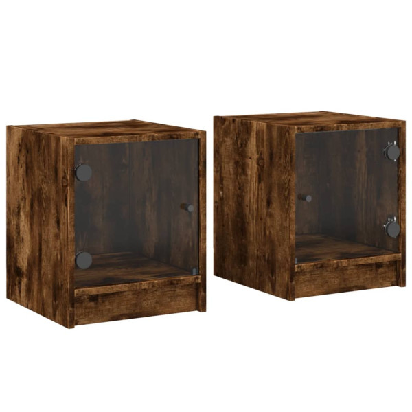 Mesitas noche puertas de vidrio 2 uds roble ahumado 35x37x42 cm M 2