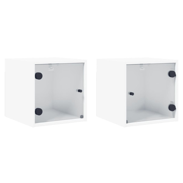Mesitas de noche con puertas de vidrio 2 uds blanco 35x37x35 cm M 2