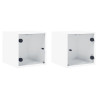 Mesitas de noche con puertas de vidrio 2 uds blanco 35x37x35 cm 2
